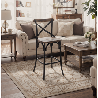 Sunvega Antique Oak Finish Armless Bar Chair with High Backrest and Splayed Metal Legs