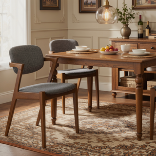 Sunvega Dark Walnut Legs and Grey Upholstered Dining Chair with Eye-Catching Design