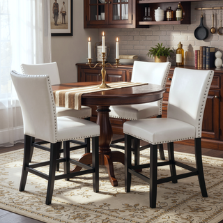 Sunvega White PU Upholstered Counter Height Chair with Chrome Nailhead Trim