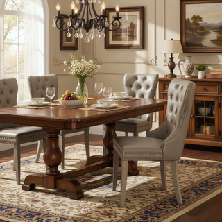 Sunvega Champagne PU Leather Wingback Side Chair with Nailhead Trim and Cushion