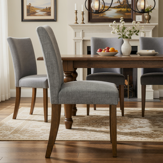 Sunvega Contemporary Upholstered Dining Side Chairs with Curved Back and Brown Wood Legs Set of 2
