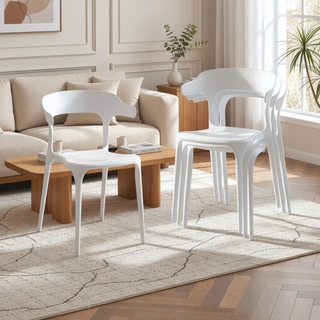 Sunvega Stackable Plastic Dining Chairs Set of 4 in White with Reinforced Feet