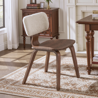 Sunvega Modern Walnut Finish Curved Ergonomic Solid Wood Dining Chairs Set of 2