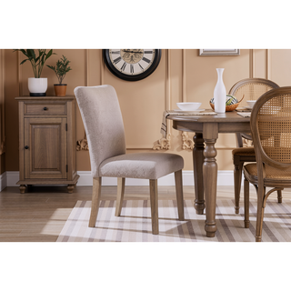 Sunvega Beige Rubberwood Dining Chair with Elegant Chanel Pleats Kit of 2