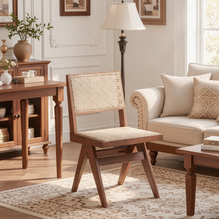 Sunvega Mid-Century Modern Side Chairs with Rattan Inserts and Curved Backrests (Set of 2)