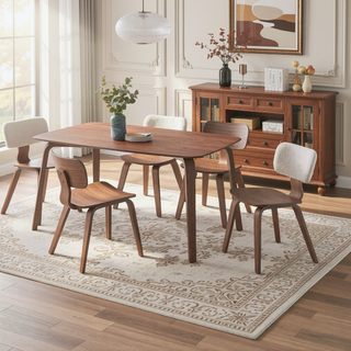 Sunvega Modern Walnut Finish Curved Ergonomic Solid Wood Dining Chairs Set of 2