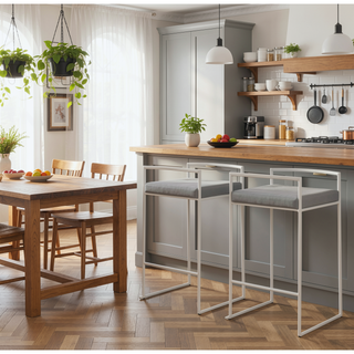 Sunvega Contemporary Stackable Counter Stool with Grey Faux Leather Cushion