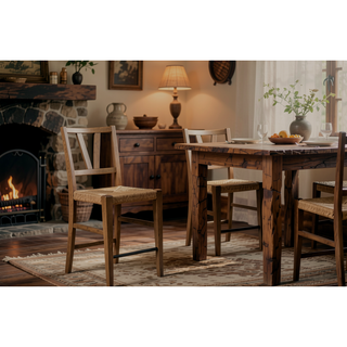 Sunvega Durable Hickory Veneer Rush Woven Seat Counter Height Chair with Cushion