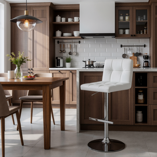 Sunvega Adjustable White Upholstered Armless Bar Stool with Plush Cushioning