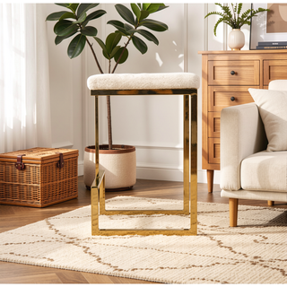 Sunvega Mid Century Modern Upholstered Stool with Metal Legs and Footrest