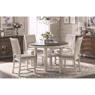 Sunvega Antique White Finish Wooden Side Chairs with Beige Textured Fabric