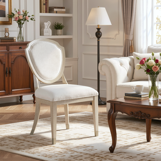 Sunvega Modern Light Oak Finish Wooden Side Chairs with Chenille Upholstery Set of 2