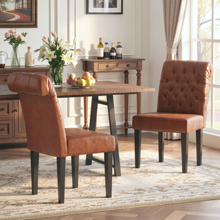 Sunvega Dark Grey Roll Top Button Tufted Dining Chairs Set of 2
