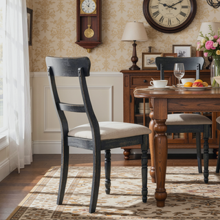 Sunvega Farmhouse Style Weathered Grey Side Chairs with Padded Seat and Turned Legs