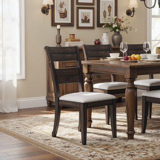 Sunvega Traditional Ladderback Side Chair with Upholstered Seat in Chocolate Finish