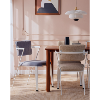 Sunvega Tall Backrest Dining Chair with Padded Gray Fabric Seat Set of 2