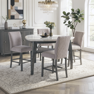 Sunvega Jasmine Grey Upholstered Bar Bench with Contemporary Tapered Legs