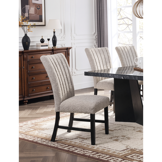 Sunvega Light Gray Flannelette Dining Chairs with Nailhead Trim and Black Wood Legs