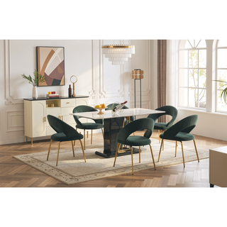 Sunvega Velvet Fabric Dining Chair with Curved Backrest and Golden Metal Legs for Kitchen