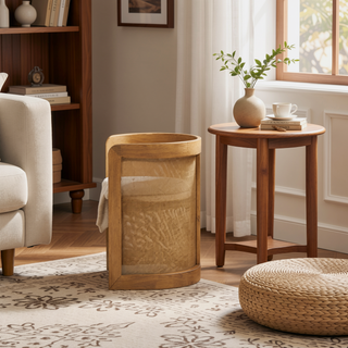 Sunvega Curved Rattan Upholstered Dining Chair with Stain Resistant Fabric and Rubberwood Frame