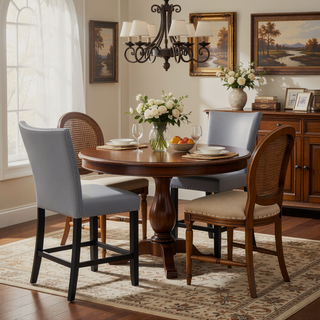 Sunvega Counter Height Upholstered PU Chair Set with Footrest and Chrome Nailhead Trim