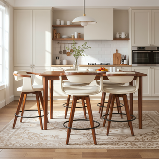 Sunvega Mid-Century Modern Counter Stool with Walnut Wood Accents and Faux Leather