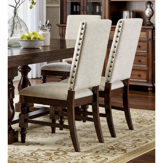 Sunvega Dark Oak Finish Wooden Dining Chairs Set of 2 with Cream Upholstery