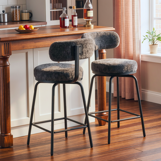 Sunvega Modern Boucle Upholstered Swivel Bar Stools Set of 2 with Metal Legs