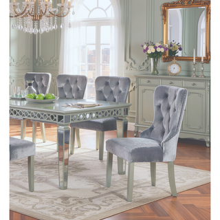 Sunvega Silver Contemporary Dining Table with Mirror Accent Design and Expandable Leaf