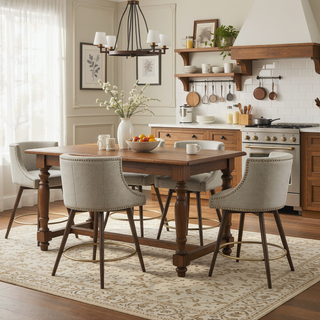 Sunvega Swivel Counter Stool with 360 Degree Spin and Beige Tweed Fabric