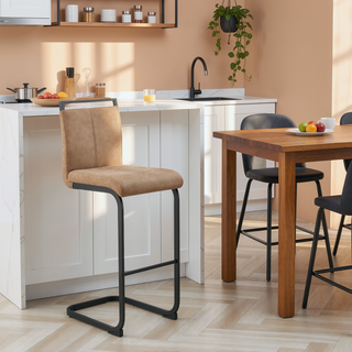 Sunvega Modern Brown Tech Fabric Bar Stool with Soft Seat and Non-Slip Feet