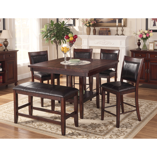 Sunvega Farmhouse Style Espresso Brown Faux Leather Upholstered Bench with Footrest