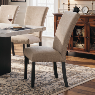 Sunvega Light Gray Flannelette Dining Chairs with Nailhead Trim and Black Wood Legs