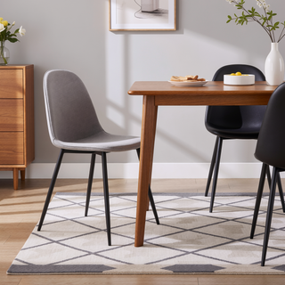Sunvega Pebble Contemporary Chairs with Upholstered Seat and Black Steel Frame Set of 2