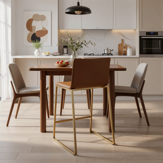 Sunvega Gold Metal and Camel Faux Leather Contemporary Counter Stool Set of 2