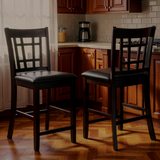 Sunvega Lattice Back Counter Height Stools with Padded Seat and Footrest Set of 2