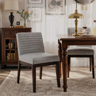 Sunvega Gray Linen Upholstered Side Chair with Padded Seat and Back Set of 2