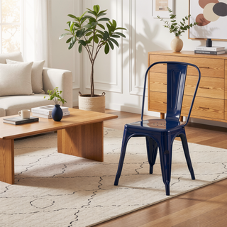 Sunvega Set of 4 Modern Dark Blue Metal Dining Room Kitchen Bar Chairs