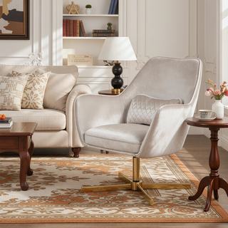 Sunvega Gold and Cream Velvet Contemporary Lounge Chair with 360 Swivel