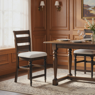 Sunvega Dark Chocolate Finish Ladderback Counter Stool with Polyester Upholstered Seat