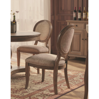 Sunvega Transitional Rustic Oak and Beige Side Chairs Set with Padded Fabric Seats