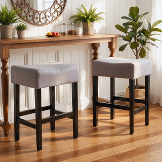 Sunvega Backless Counter Stools Set of 2 with Soft Fabric Seat and Rubber-Wood Legs