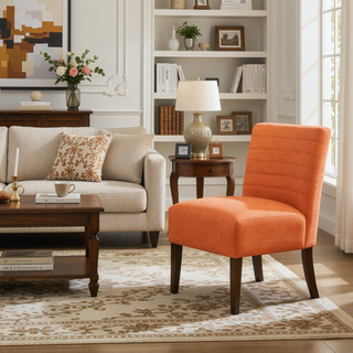 Sunvega Modern Orange Accent Armless Lounge Chair with Tufted Upholstery and Wood Legs