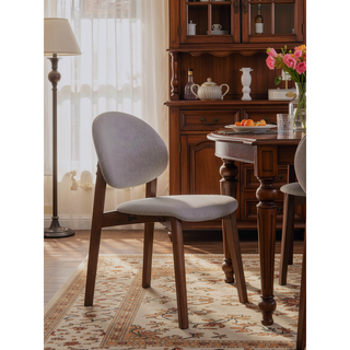 Sunvega Light Brown Linen Upholstered Side Chair with Walnut Finish for Dining Room
