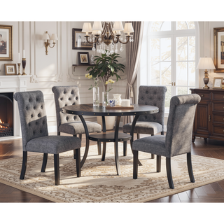 Sunvega Modern Set of 2 Grey Fabric Dining Chairs with Plush Cushion and Nailhead Trim