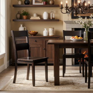 Sunvega Transitional Walnut Finish Wooden Scooped Seat Dining Chairs Set of 2