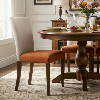 Sunvega Contemporary Upholstered Dining Side Chairs with Curved Back and Brown Wood Legs Set of 2