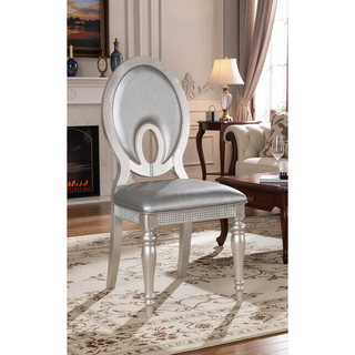 Sunvega Silver Leatherette Upholstered Dining Chairs with Mirror Tile Accents Set of 2