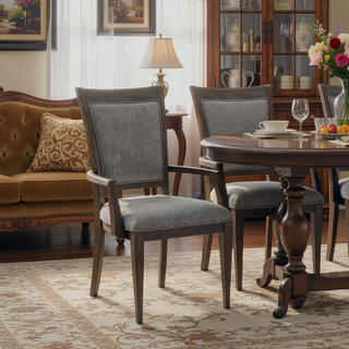 Sunvega Driftwood Brown Wood Frame Fabric Upholstery Armchairs Set of 2