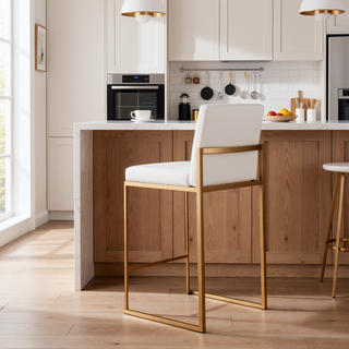 Sunvega Contemporary Gold Steel and White Velvet High Back Counter Stool Set of 2